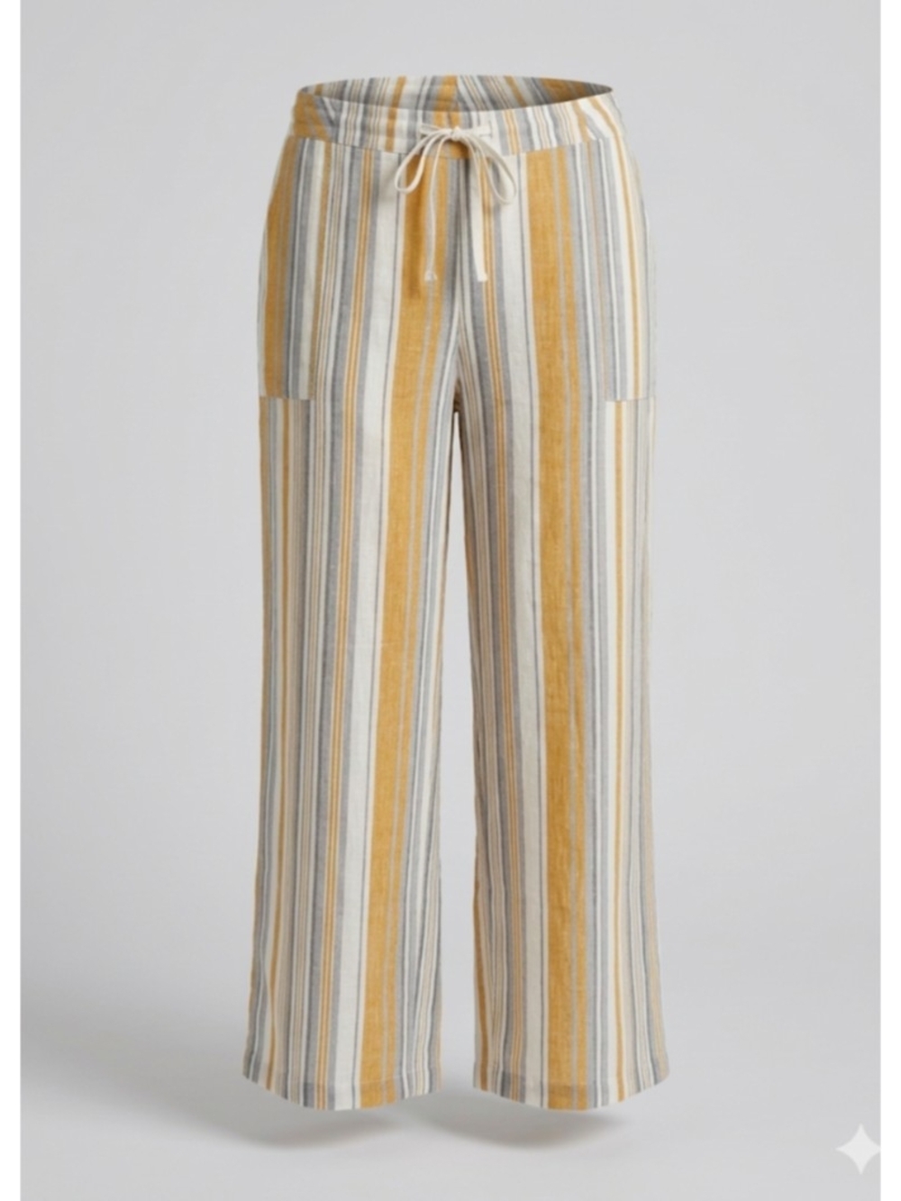Counterparts Striped Wide-Leg Linen Blend Pants in Mustard & Cream 2X